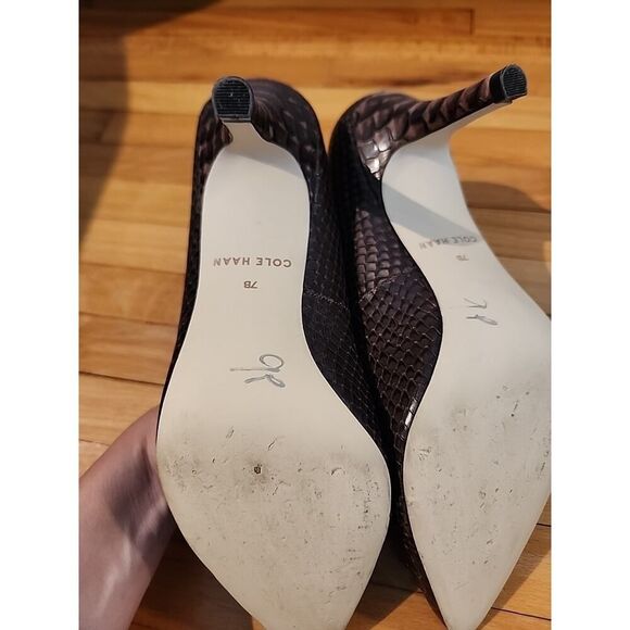 Cole Haan Grand OS Signature Brown Patent Leather High Heel Pump Size 7 B Snake - Picture 13 of 13